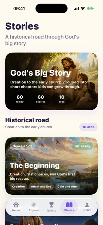 Illustrated Bible stories library inside Lumina